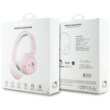 „Hello Kitty“ veido logotipas – belaidės „Over-Ear“ „Bluetooth V5.3“ ausinės (rožinės)