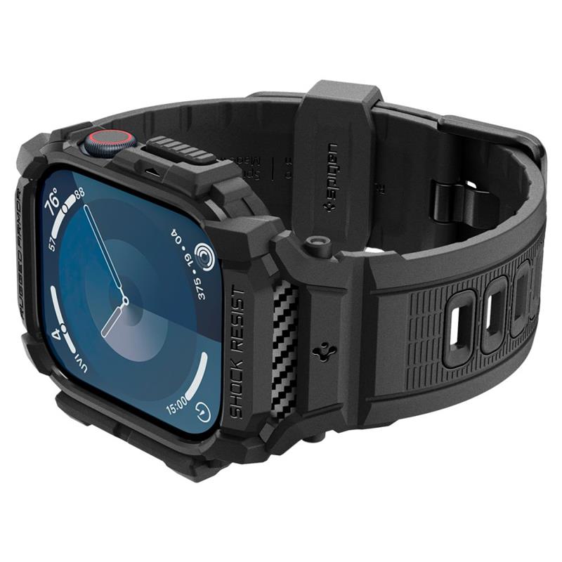 Spigen Rugged Armor Pro - dirželis su dėklu, skirtas „Apple Watch 10“ 46 mm (matinė juoda)