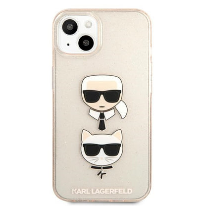 Karl Lagerfeld Glitter Karl & Choupette Head – „iPhone 13 mini“ dėklas (auksinis)
