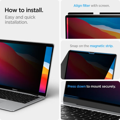 Spigen SafeView Privacy – Privatumo plėvelė, skirta MacBook Air 13.6" M4 (2025) / M3 (2024) / M2 (2022)