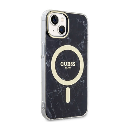 Guess Marble MagSafe – dėklas „iPhone 14 Plus“ (juodas)