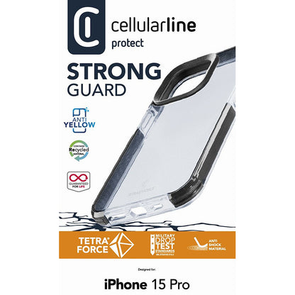 Cellularline Tetra Force Strong Guard – „iPhone 15 Pro“ dėklas su „MICROBAN“ danga (permatomas)