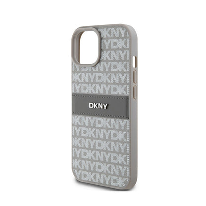 DKNY odinis dėklas „Mono Stripe & Metal Logo“ – skirtas „iPhone 15“ / „14“ / „13“ (smėlio spalvos)
