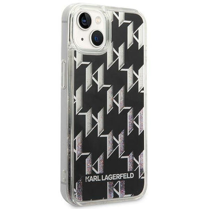 Karl Lagerfeld Monogram Liquid Glitter – dėklas skirtas iPhone 14 Plus (juodas)