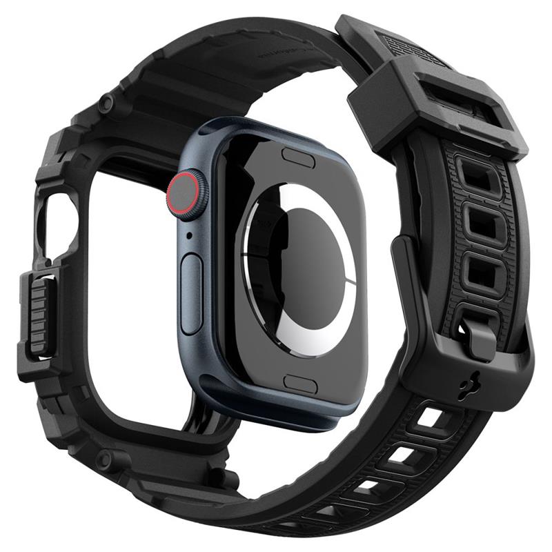 Spigen Rugged Armor Pro - dirželis su dėklu, skirtas „Apple Watch 10“ 46 mm (matinė juoda)
