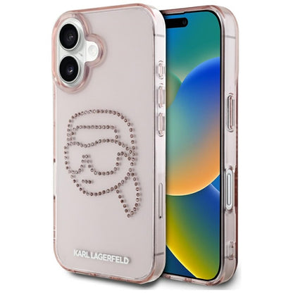 Karl Lagerfeld IML Rhinestones Karl Head – dėklas iPhone 16 (rožinis)