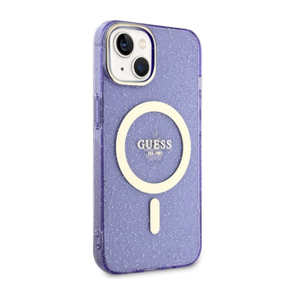 Guess Glitter Gold MagSafe – „iPhone 14 Plus“ dėklas (violetinis)