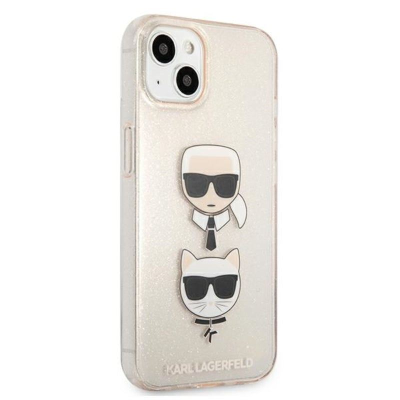 Karl Lagerfeld Glitter Karl & Choupette Head – „iPhone 13 mini“ dėklas (auksinis)