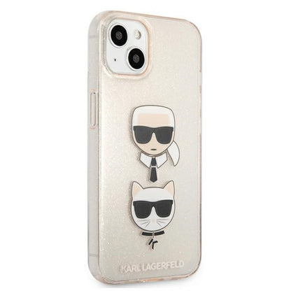 Karl Lagerfeld Glitter Karl & Choupette Head – „iPhone 13 mini“ dėklas (auksinis)