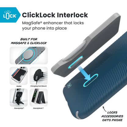 Speck Presidio2 Grip ClickLock & MagSafe - iPhone Air dėklas (Deep Sea / Silver Metallic / Spell Blue)