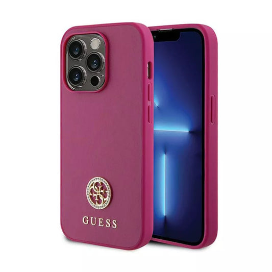 Guess 4G Strass Metal Logo - Dėklas iPhone 15 Pro Max (rožinis)