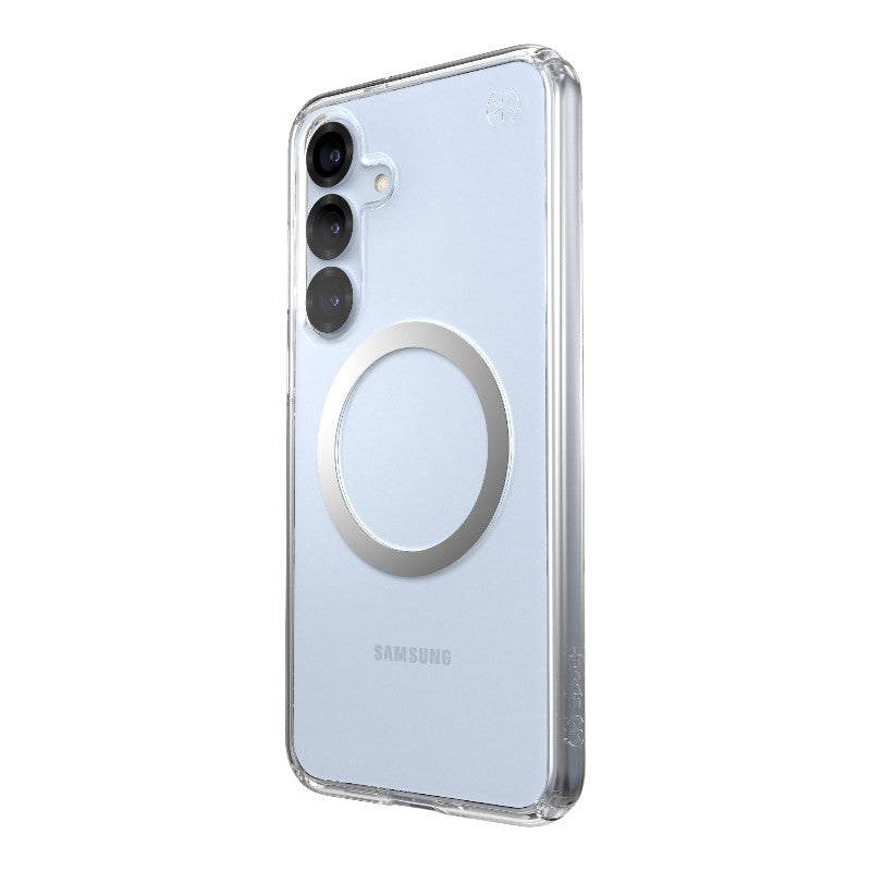 Speck Presidio Perfect-Clear Magnet - Samsung Galaxy S25+ / S24+ MagSafe dėklas (Skaidrus / Chromo apdaila / Serene Silver)