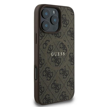 Guess 4G žiedas klasikinis logotipas MagSafe – dėklas skirtas iPhone 16 Pro (rudas)