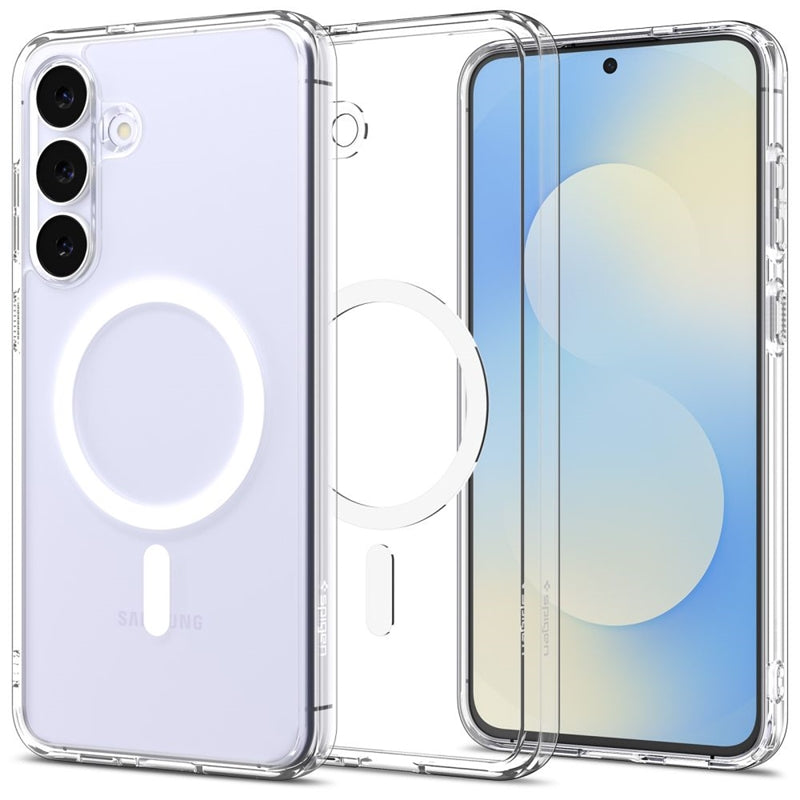 Spigen Ultra Hybrid Mag dėklas, suderinamas su MagSafe, skirtas Samsung Galaxy S25 FE (Skaidrus/Baltas)