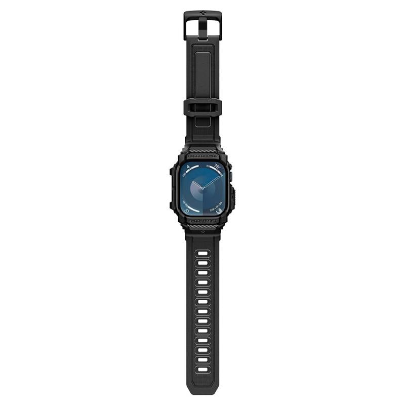 Spigen Rugged Armor Pro - dirželis su dėklu, skirtas „Apple Watch 10“ 46 mm (matinė juoda)