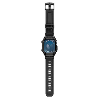 Spigen Rugged Armor Pro - dirželis su dėklu, skirtas „Apple Watch 10“ 46 mm (matinė juoda)