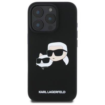 Karl Lagerfeld Silikoninis dėklas „Double Heads Print MagSafe“ – „iPhone 16 Pro“ (juodas)