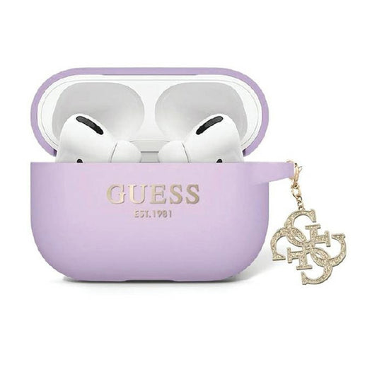 Guess Liquid Silicone Glitter Triangle Charm – „AirPods Pro 2“ dėklas (violetinis)