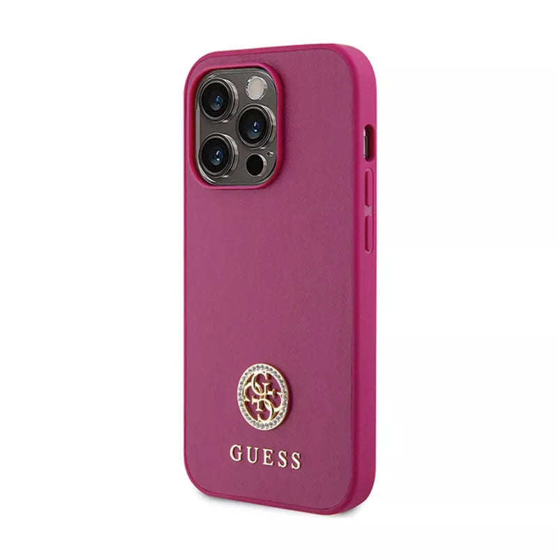 Guess 4G Strass Metal Logo - Dėklas iPhone 15 Pro Max (rožinis)