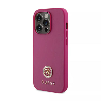 Guess 4G Strass Metal Logo - Dėklas iPhone 15 Pro Max (rožinis)