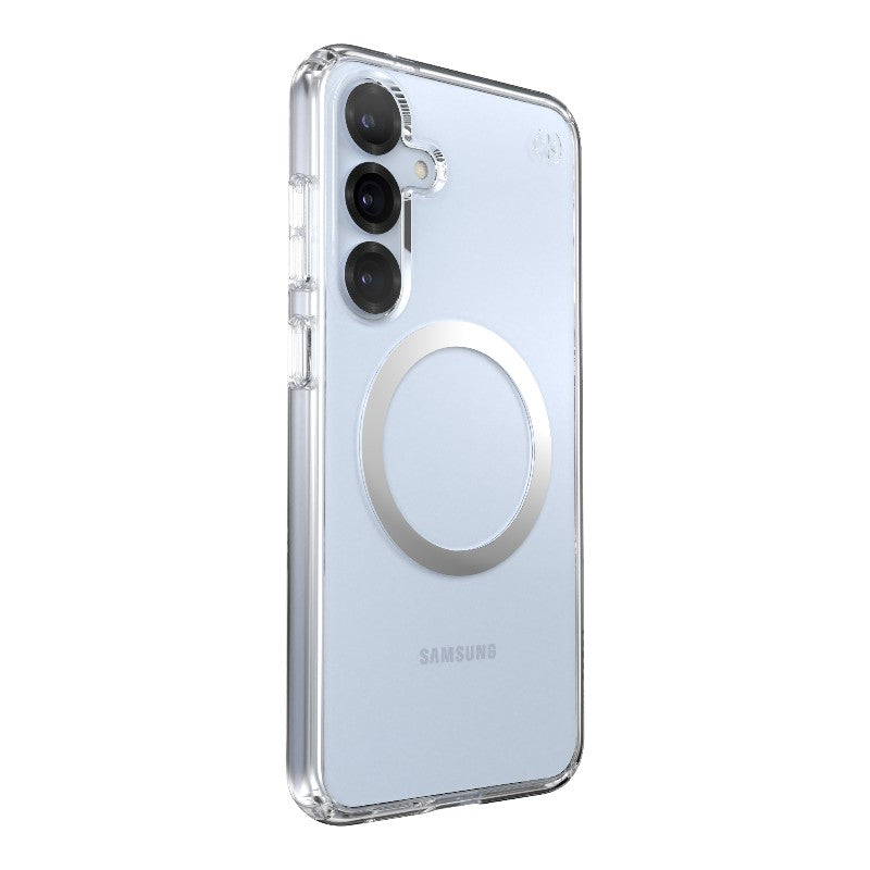 Speck Presidio Perfect-Clear Magnet - Samsung Galaxy S25+ / S24+ MagSafe dėklas (Skaidrus / Chromo apdaila / Serene Silver)