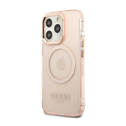 Guess Gold Outline Translucent MagSafe – dėklas skirtas iPhone 13 Pro Max (rožinis)