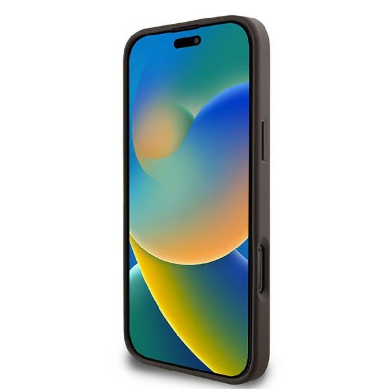 Guess 4G žiedas klasikinis logotipas MagSafe – dėklas skirtas iPhone 16 Pro (rudas)