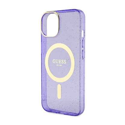 Guess Glitter Gold MagSafe – „iPhone 14 Plus“ dėklas (violetinis)