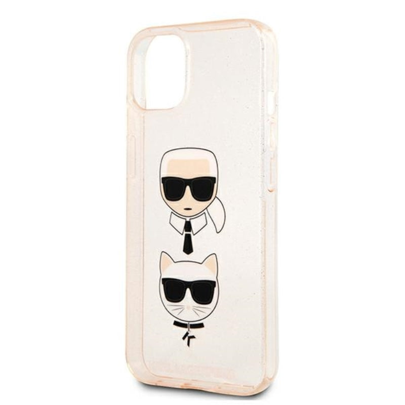 Karl Lagerfeld Glitter Karl & Choupette Head – „iPhone 13 mini“ dėklas (auksinis)