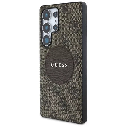 Guess 4G Round Patch Classic Logo MagSafe – Dėklas Samsung Galaxy S25 Ultra (rudas)