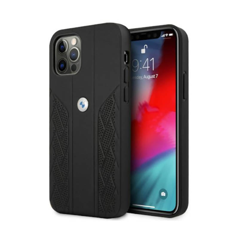 BMW Leather Curve Perforate – dėklas iPhone 12 / iPhone 12 Pro (juodas)