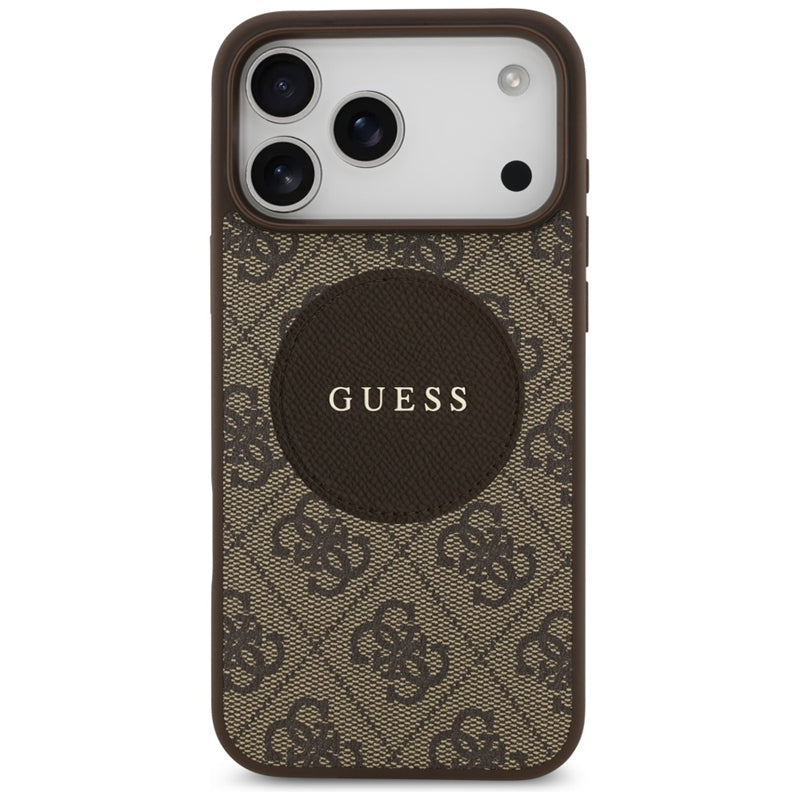 Guess 4G Circle Classic Logo MagSafe dėklas iPhone 17 Pro Max (rudos)