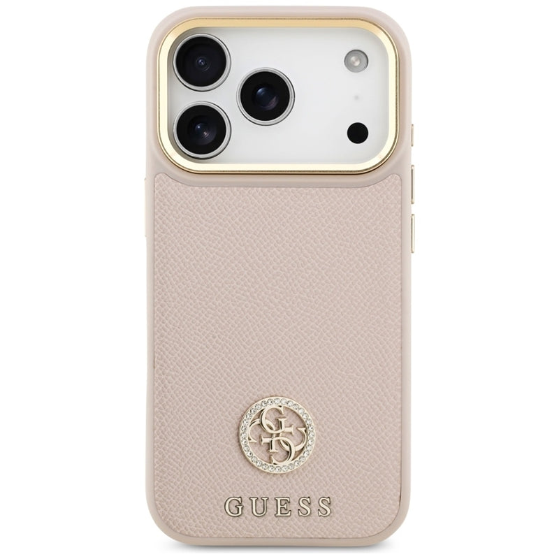 Guess Grūdėtas Strass Logotipas MagSafe dėklas iPhone 17 Pro (rožinis)