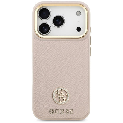 Guess Grūdėtas Strass Logotipas MagSafe dėklas iPhone 17 Pro (rožinis)