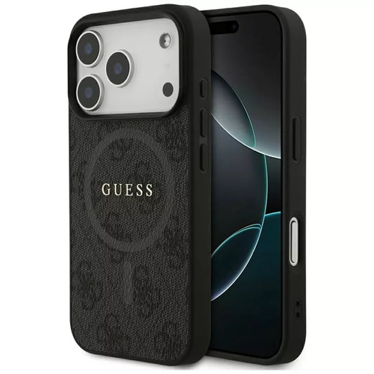 Guess 4G Ring Classic Logo MagSafe dėklas iPhone 17 Pro (juodas)