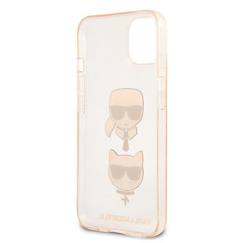 Karl Lagerfeld Glitter Karl & Choupette Head – „iPhone 13 mini“ dėklas (auksinis)