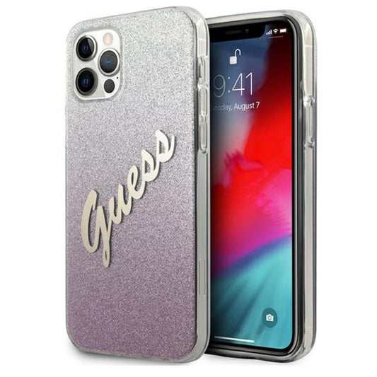 Guess Glitter Gradient Script – "iPhone 12 Pro Max" dėklas (rožinis)