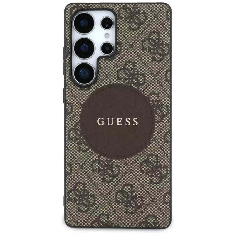 Guess 4G Round Patch Classic Logo MagSafe – Dėklas Samsung Galaxy S25 Ultra (rudas)