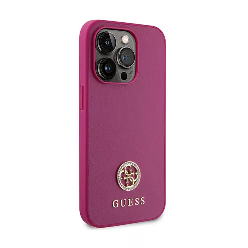 Guess 4G Strass Metal Logo - Dėklas iPhone 15 Pro Max (rožinis)