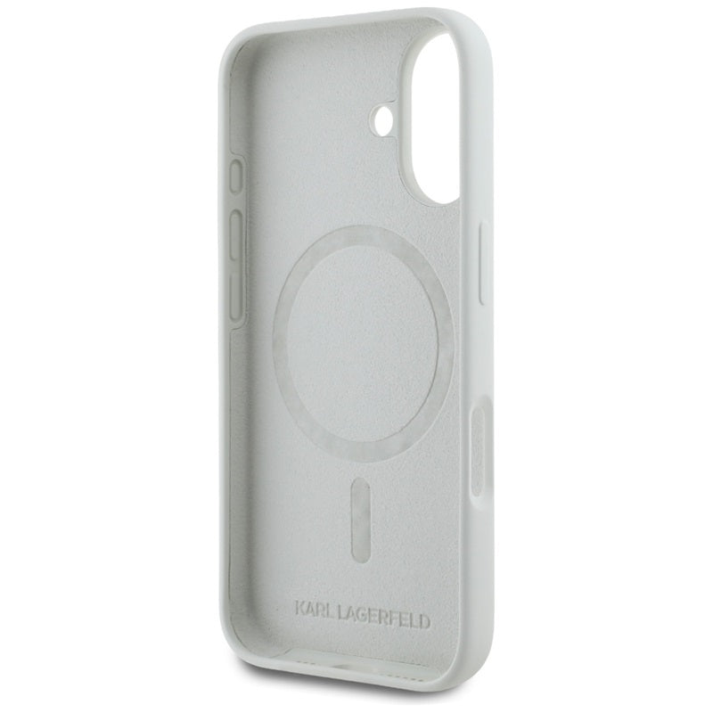 Karl Lagerfeld Silicone Double Heads And Circle MagSafe – dėklas skirtas iPhone 16 (smėlio spalvos)