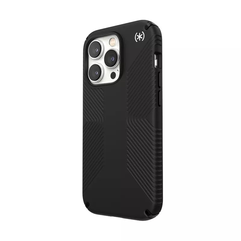 Speck Presidio2 Grip – dėklas iPhone 14 Pro su MICROBAN danga (juodas / juodas / baltas)