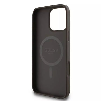 Guess 4G žiedas klasikinis logotipas MagSafe – dėklas skirtas iPhone 16 Pro (rudas)