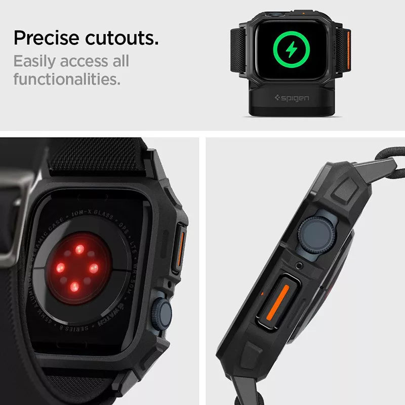 Spigen Lite Fit "Pro" - Dėklas su dirželiu, skirtas Apple Watch 4/5/6/7/8/9/SE 44/45 mm (Matte Black)