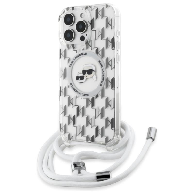 Karl Lagerfeld IML Crossbody Monogram Karl & Choupette Head MagSafe – dėklas, skirtas iPhone 16 Pro Max (skaidrus)