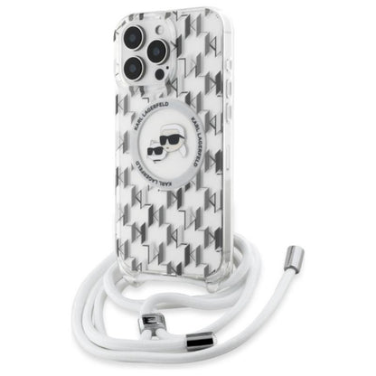 Karl Lagerfeld IML Crossbody Monogram Karl & Choupette Head MagSafe – dėklas, skirtas iPhone 16 Pro Max (skaidrus)