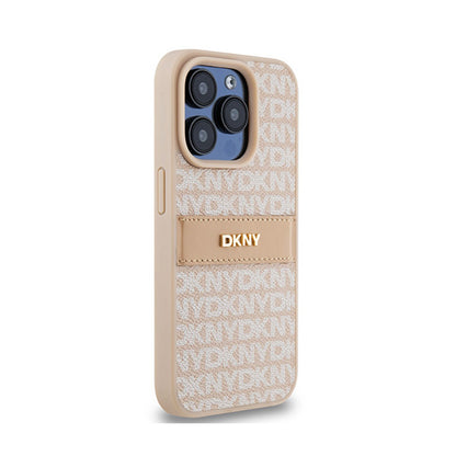 DKNY odos dėklas su vienspalve juostele ir metaliniu logotipu – iPhone 15 Pro (rožinis)