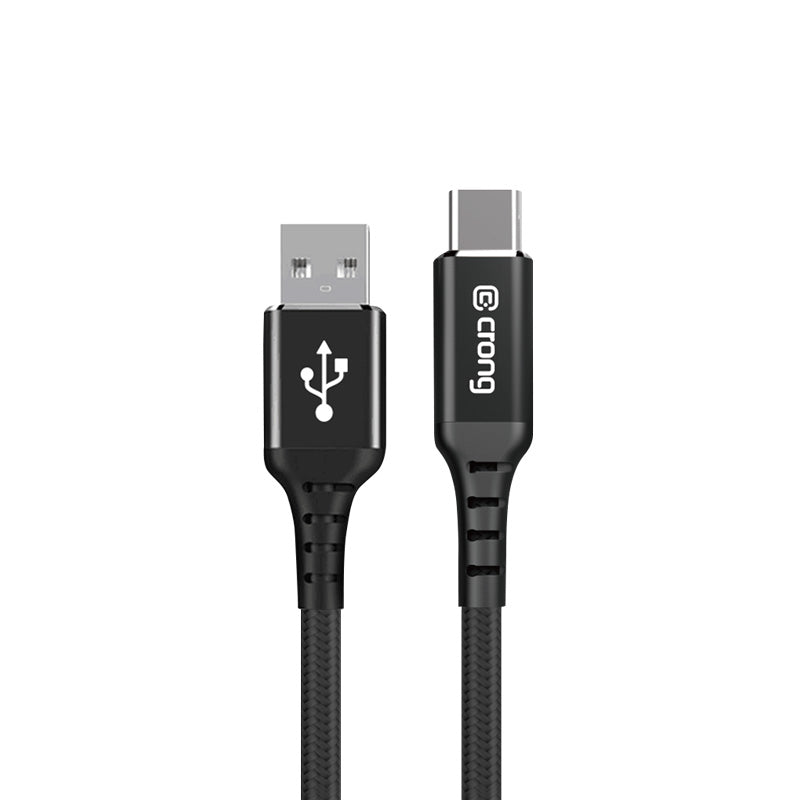 Crong Armor Link – USB-A į USB-C 60W 3A pinta Power Delivery greito įkrovimo kabelis 25cm (juodas)