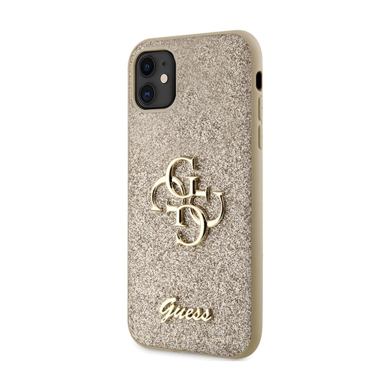 Guess Glitter Script Big 4G – dėklas, skirtas „iPhone 11“ (aukso spalvos)