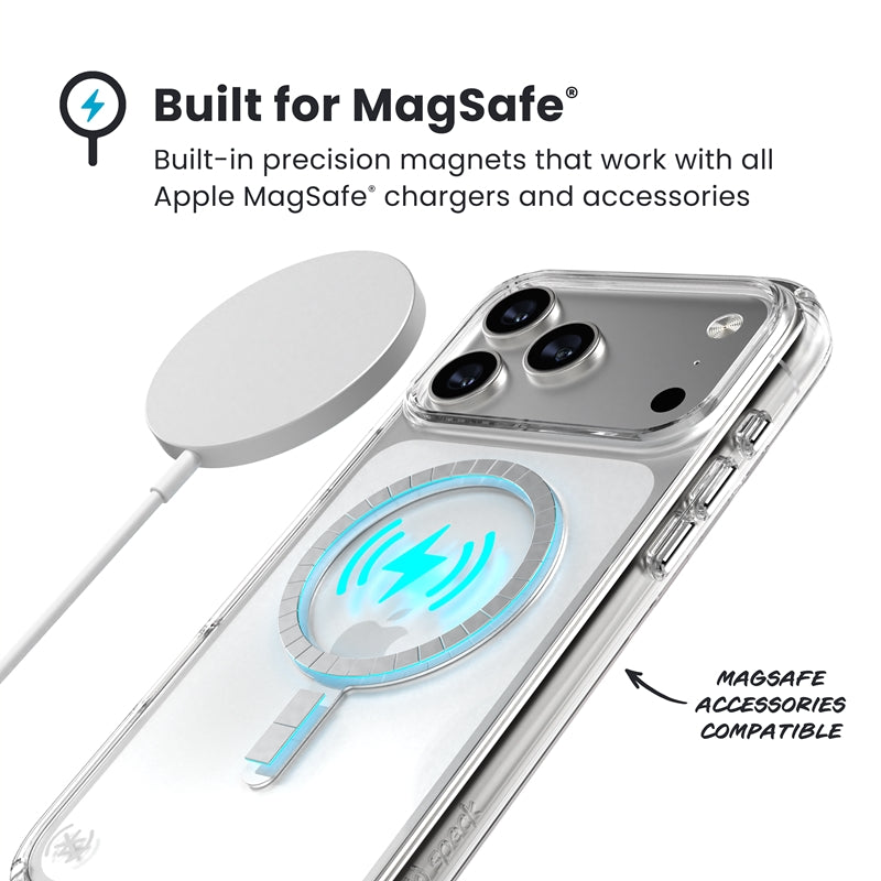 Speck Presidio Perfect Clear MagSafe dėklas – iPhone 17 Pro Max dėklas (skaidrus / sidabrinis)
