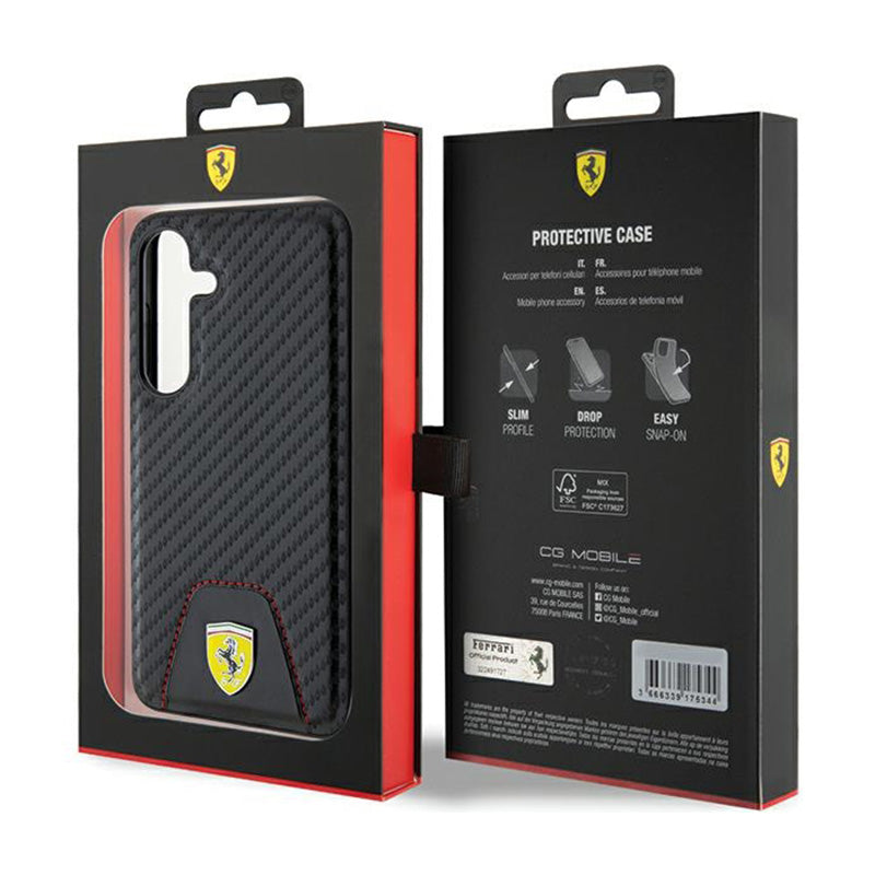 Ferrari Carbon Stitched Bottom – dėklas, skirtas Samsung Galaxy S24 (juodas)
